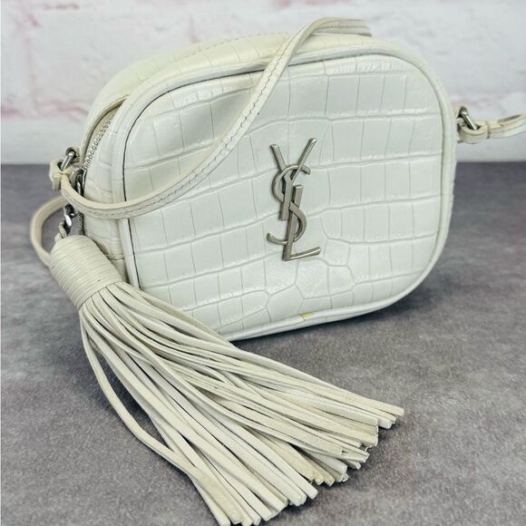 Yves Saint Laurent White Croc-Embossed Leather Blogger Crossbody Bag - Picture 2 of 12